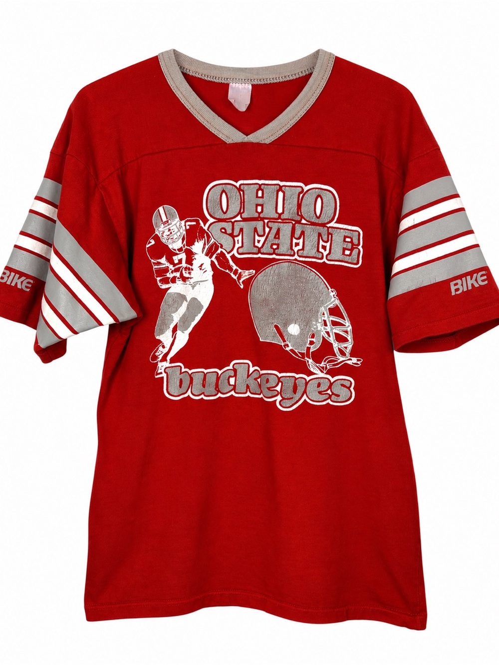 Vintage 80s Ohio State Buckeyes #11 Jersey T Shirt Mens Medium Bike V Neck Red